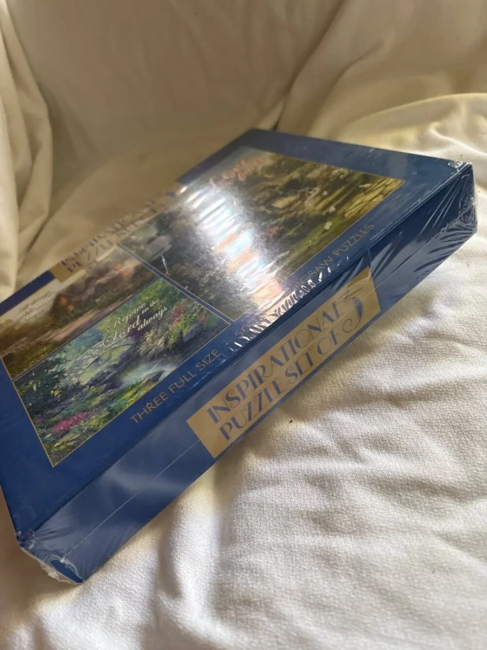 Inspirational 3-Puzzle Set With 500 Pieces Each Featuring Cottage & Nature Scene
